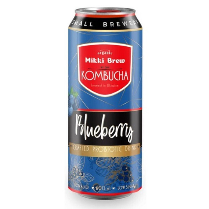 Напиток безалкогольный сильногазированный Mikki Brew Kombucha Blueberry, ж/б, 0,5 л