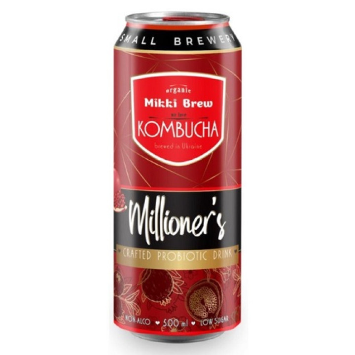 Напій безалкогольний сильногазований Mikki Brew Kombucha Millioner’s, з/б, 0,5 л
