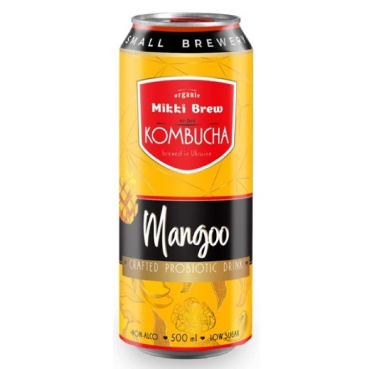 Напиток безалкогольный сильногазированный Mikki Brew Kombucha Mangoo, ж/б, 0,5 л