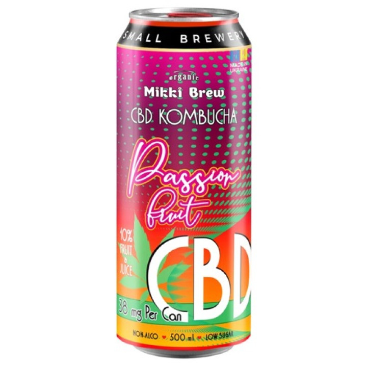 Напиток безалкогольный Mikki Brew CBD Kombucha Passion Fruit, ж/б, 0,5 л