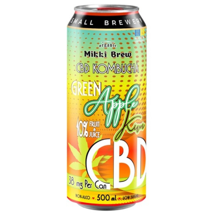 Напиток безалкогольный Mikki Brew CBD Kombucha Green Apple Kiwi, ж/б, 0,5 л