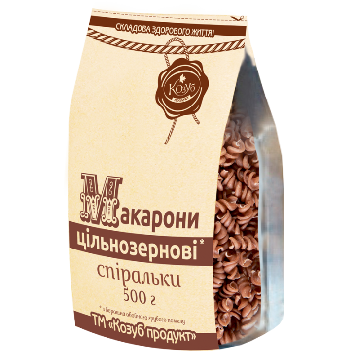 Макарони Козуб Продукт цільнозернові спіральки в пакеті 500 г
