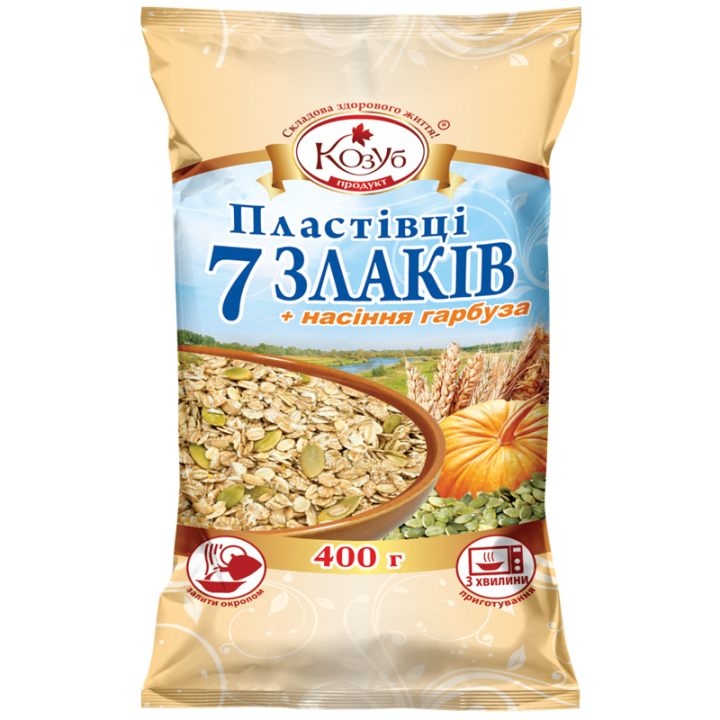 Пластівці Козуб Продукт 7 злаків+насіння гарбуза в пакеті 400 г