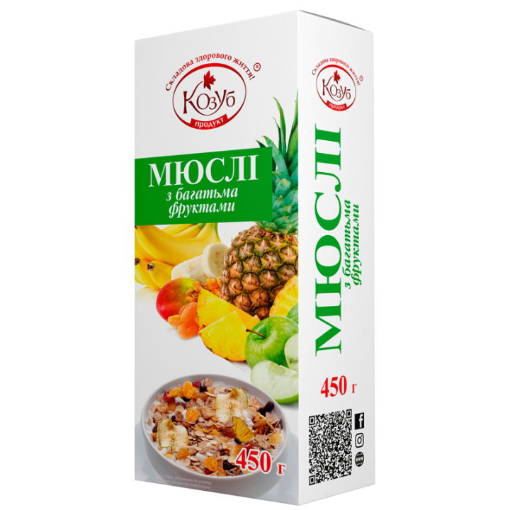 Пластiвцi Мюслi З багатьма фруктами в коробці 450 г