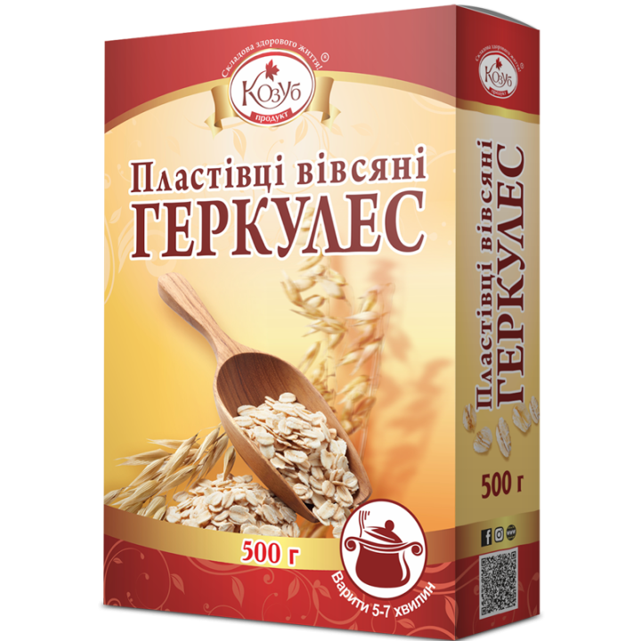 Пластівці Козуб Продукт вівсяні Геркулес в коробці 500 г