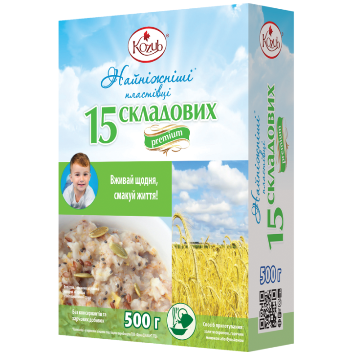 Суміш пластівців Козуб Продукт Найніжніші суміш 15 складових Premium в коробці 500 г
