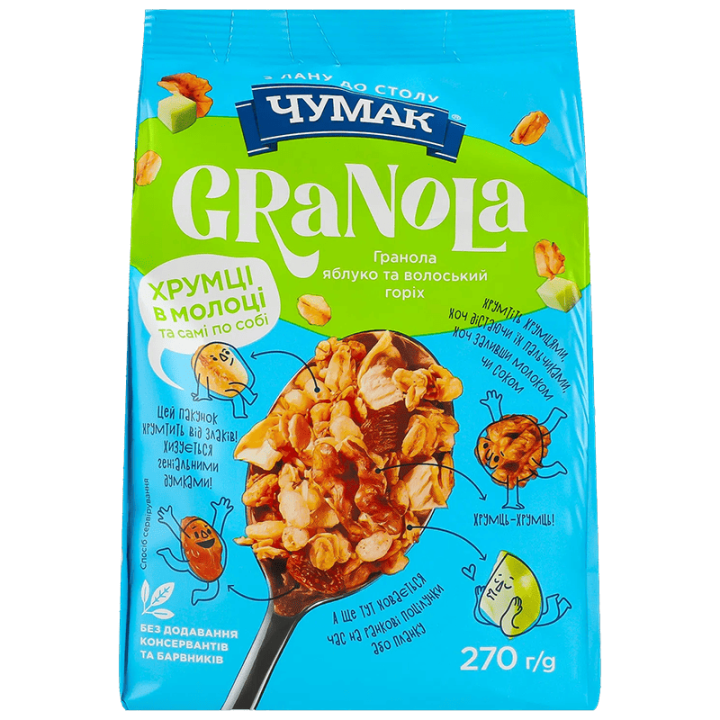 Гранола ЧУМАК Яблуко горіх ПУ 270г