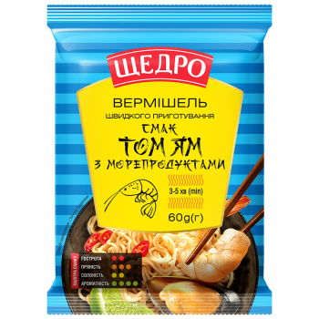 Вермішель швидкого приготування Щедро Том ям з морепродуктами флоупак 60г